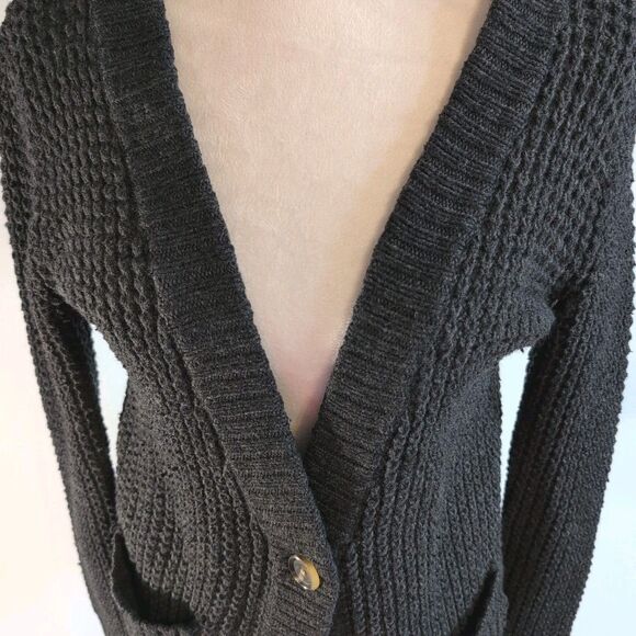 Aerie Sweater Women's Size Small Petite Black Cardigan Knit Button Up Wool Blend - Picture 3 of 10